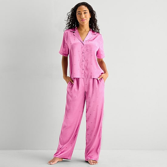 Ambrielle Womens Satin Short Sleeve 2-pc. Pajama Set