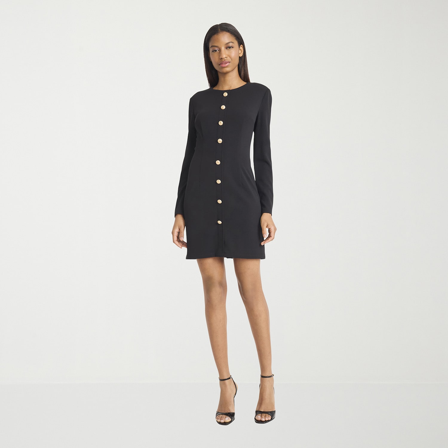 Donna Morgan Womens Round Neck Long Sleeve Sheath Dress