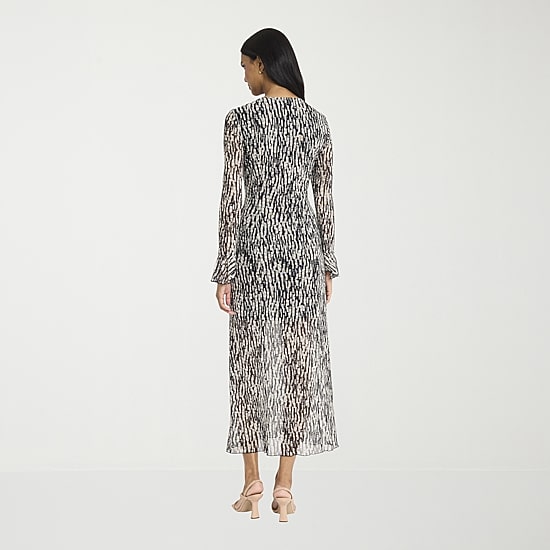 Donna Morgan Womens Midi V Neck Long Sleeve Abstract Sheath Dress