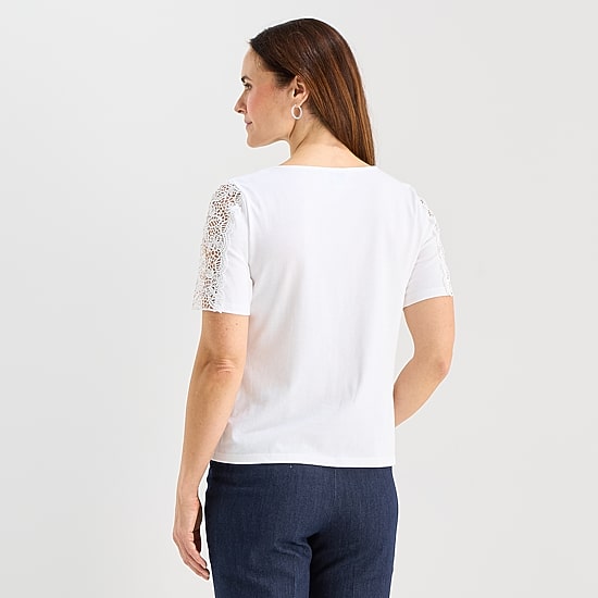 Liz Claiborne Womens Crew Neck Short Sleeve Lace T-Shirt