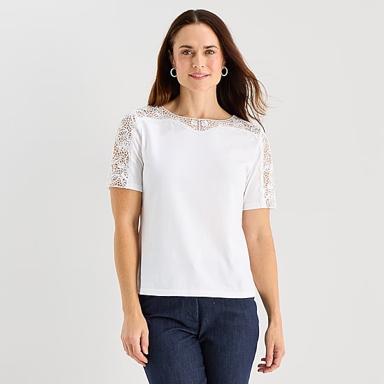 Liz Claiborne Womens Crew Neck Short Sleeve Lace T-Shirt
