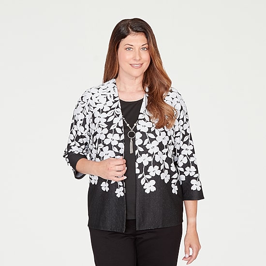 Alfred Dunner Barcelona Womens Round Neck 3/4 Sleeve Layered Top