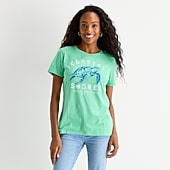 St. John's Bay Womens Crew Neck Short Sleeve Regular Fit Graphic T-Shirt