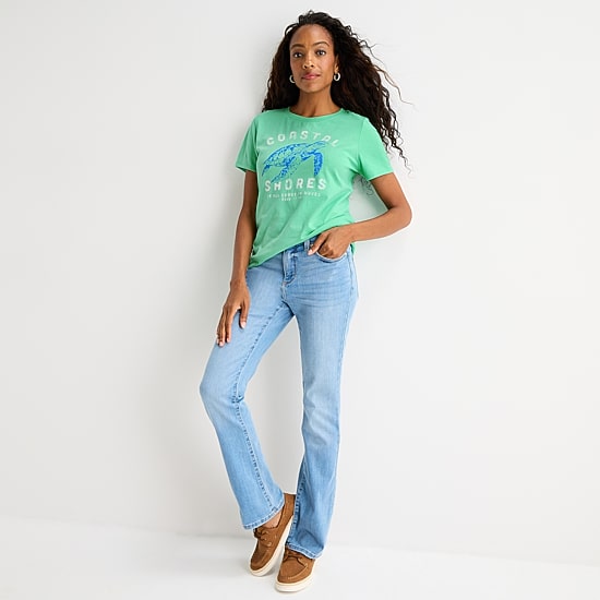 St. John's Bay Womens Crew Neck Short Sleeve Regular Fit Graphic T-Shirt
