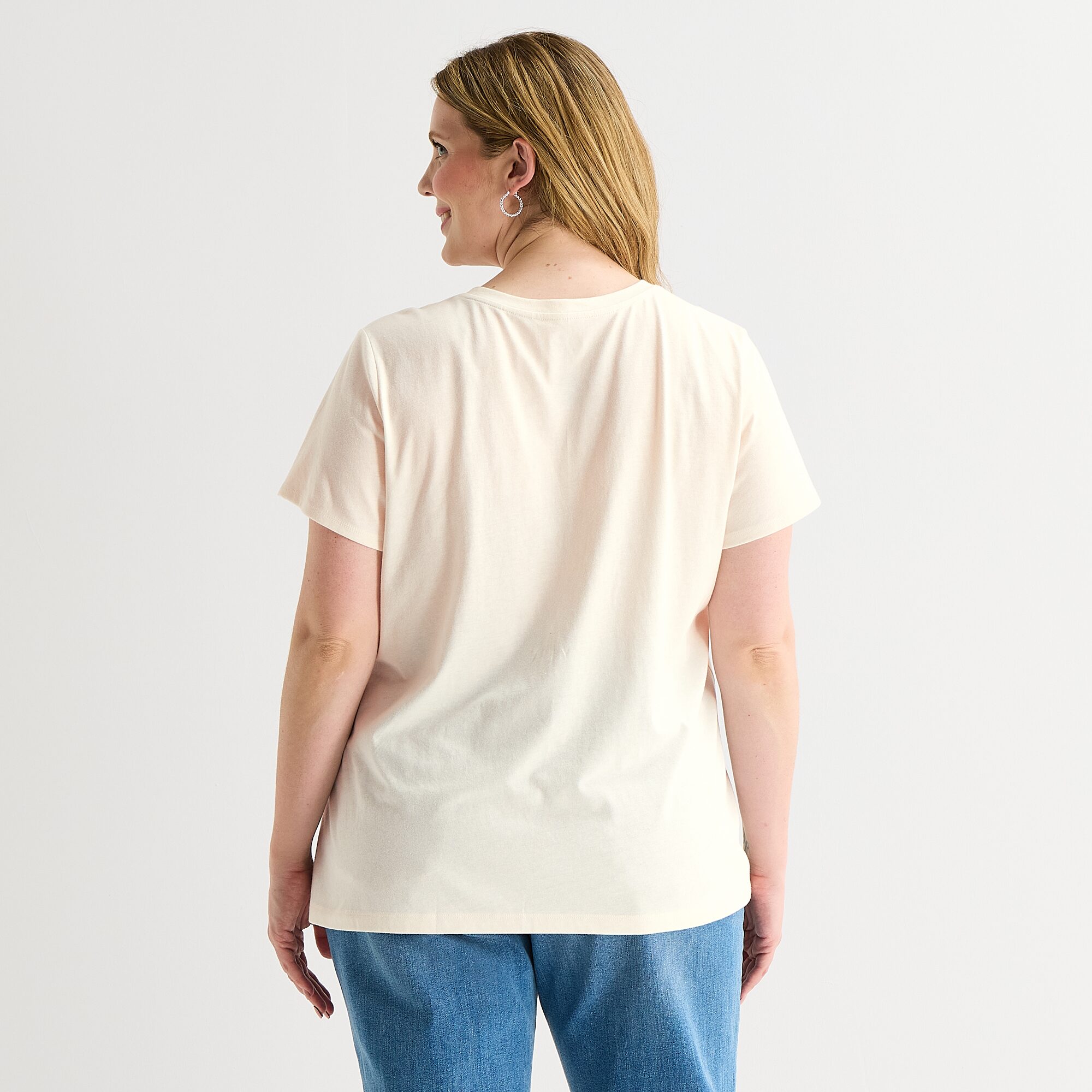 St. John's Bay Womens Plus Crew Neck Short Sleeve Regular Fit Graphic T-Shirt