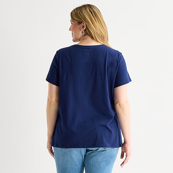 St. John's Bay Womens Plus Crew Neck Short Sleeve Regular Fit Graphic T-Shirt