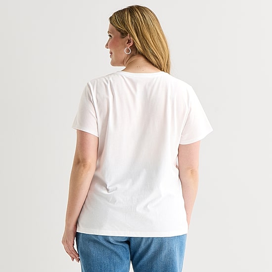 St. John's Bay Womens Plus Crew Neck Short Sleeve Regular Fit Graphic T-Shirt