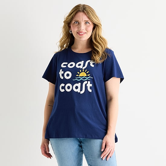 St. John's Bay Womens Plus Crew Neck Short Sleeve Regular Fit Graphic T-Shirt