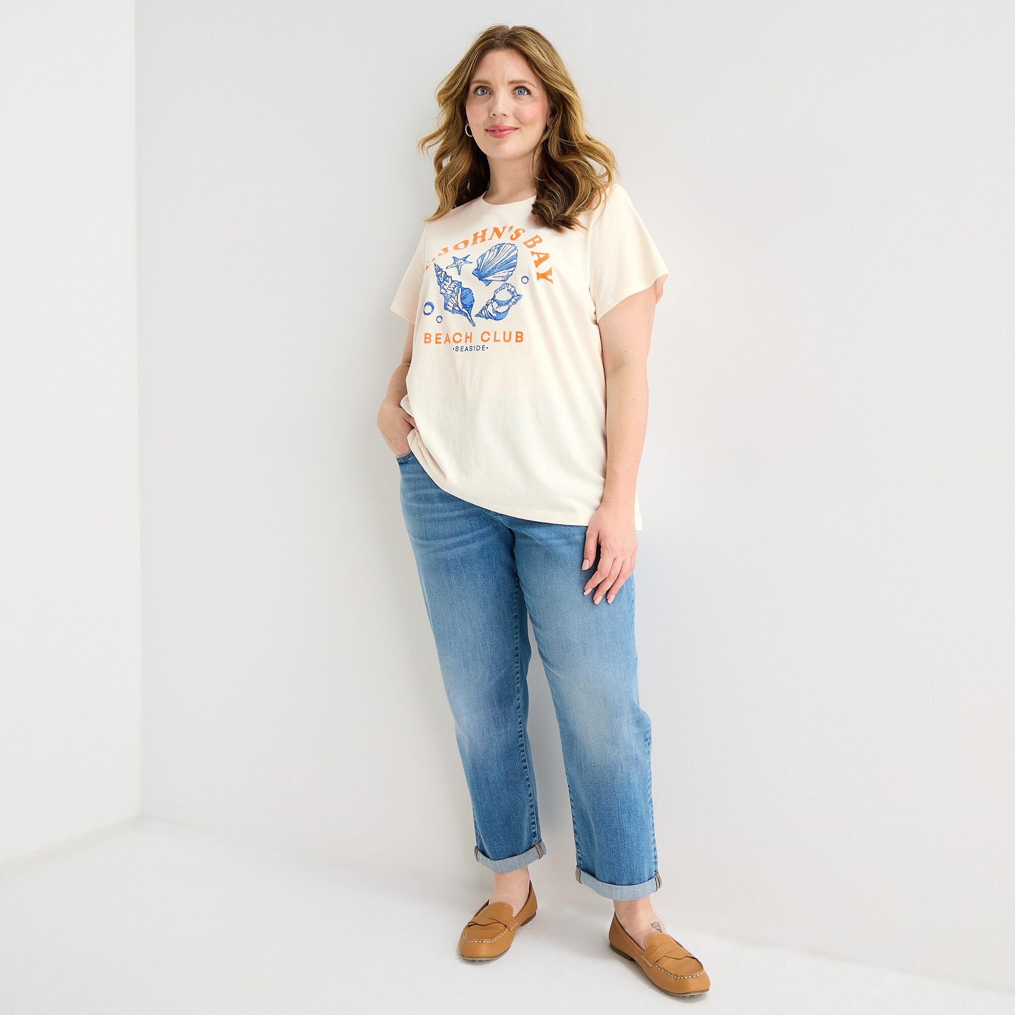 St. John's Bay Womens Plus Crew Neck Short Sleeve Regular Fit Graphic T-Shirt
