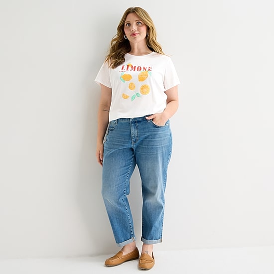 St. John's Bay Womens Plus Crew Neck Short Sleeve Regular Fit Graphic T-Shirt