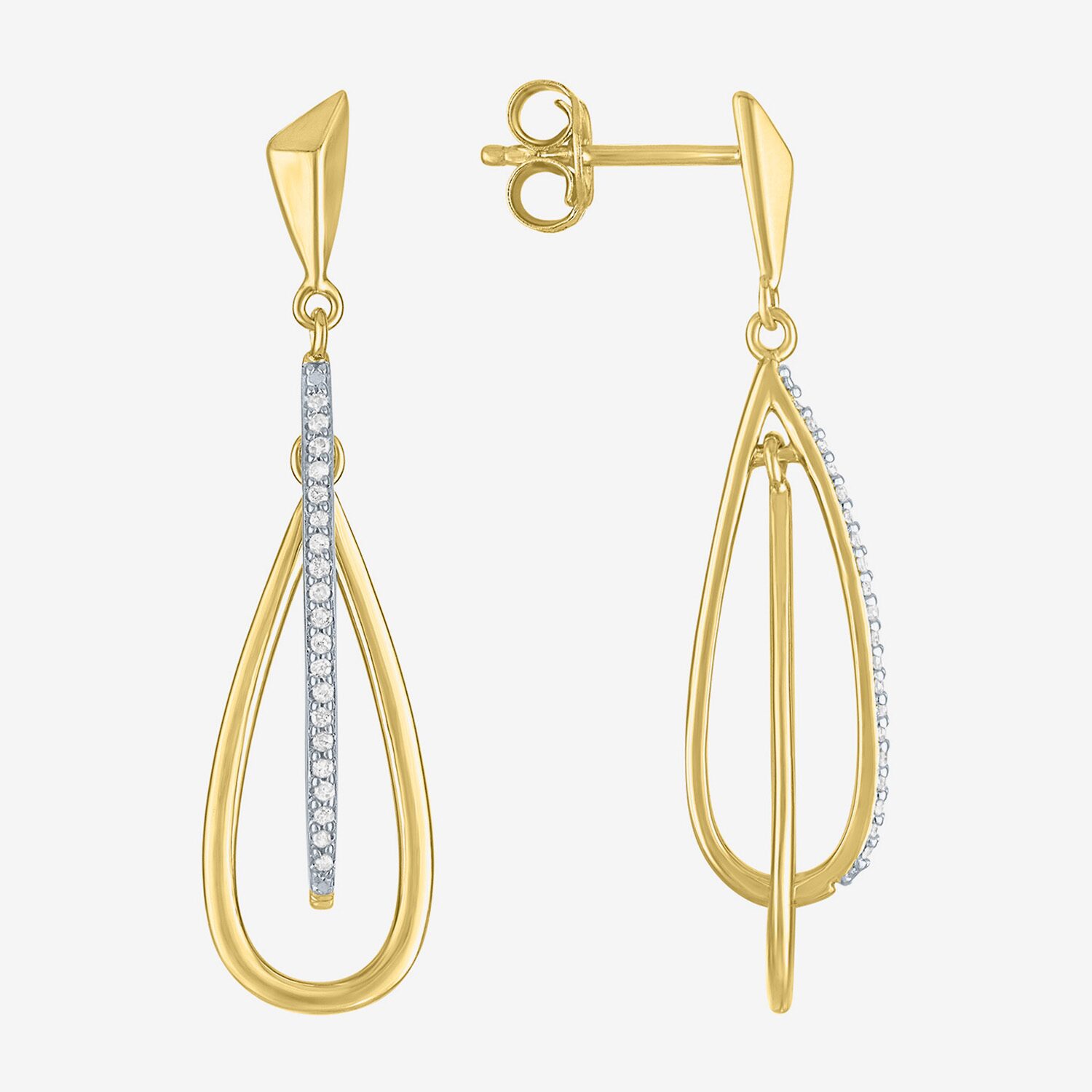 G-H / Si2-I1 Womens 1/10 CT. T.W. Lab Grown White Diamond 14K Gold Over Silver Drop Earrings