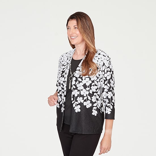 Alfred Dunner Barcelona Womens Round Neck 3/4 Sleeve Layered Top