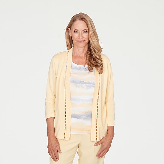 Alfred Dunner Al Fresco Womens 3/4 Sleeve Layered Sweater