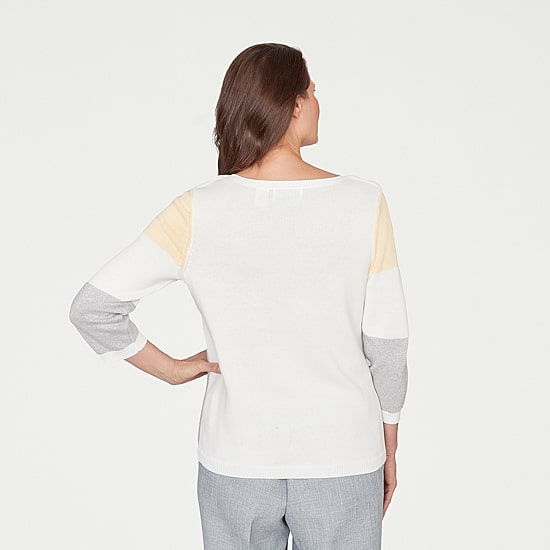 Alfred Dunner Al Fresco Womens Crew Neck 3/4 Sleeve Pullover Sweater