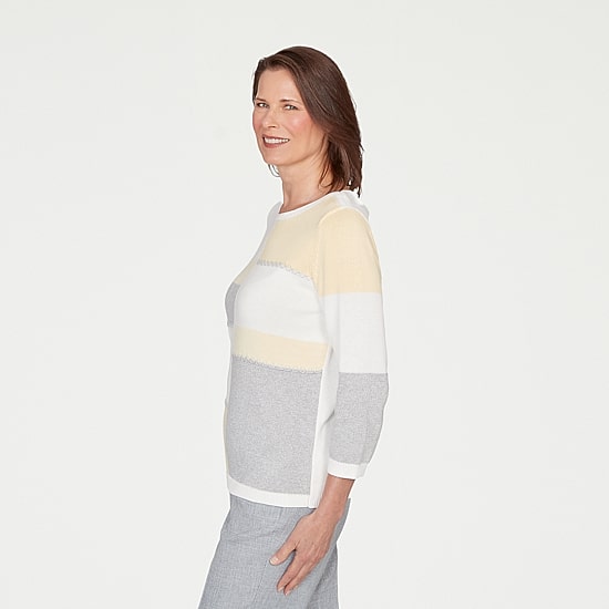 Alfred Dunner Al Fresco Womens Crew Neck 3/4 Sleeve Pullover Sweater
