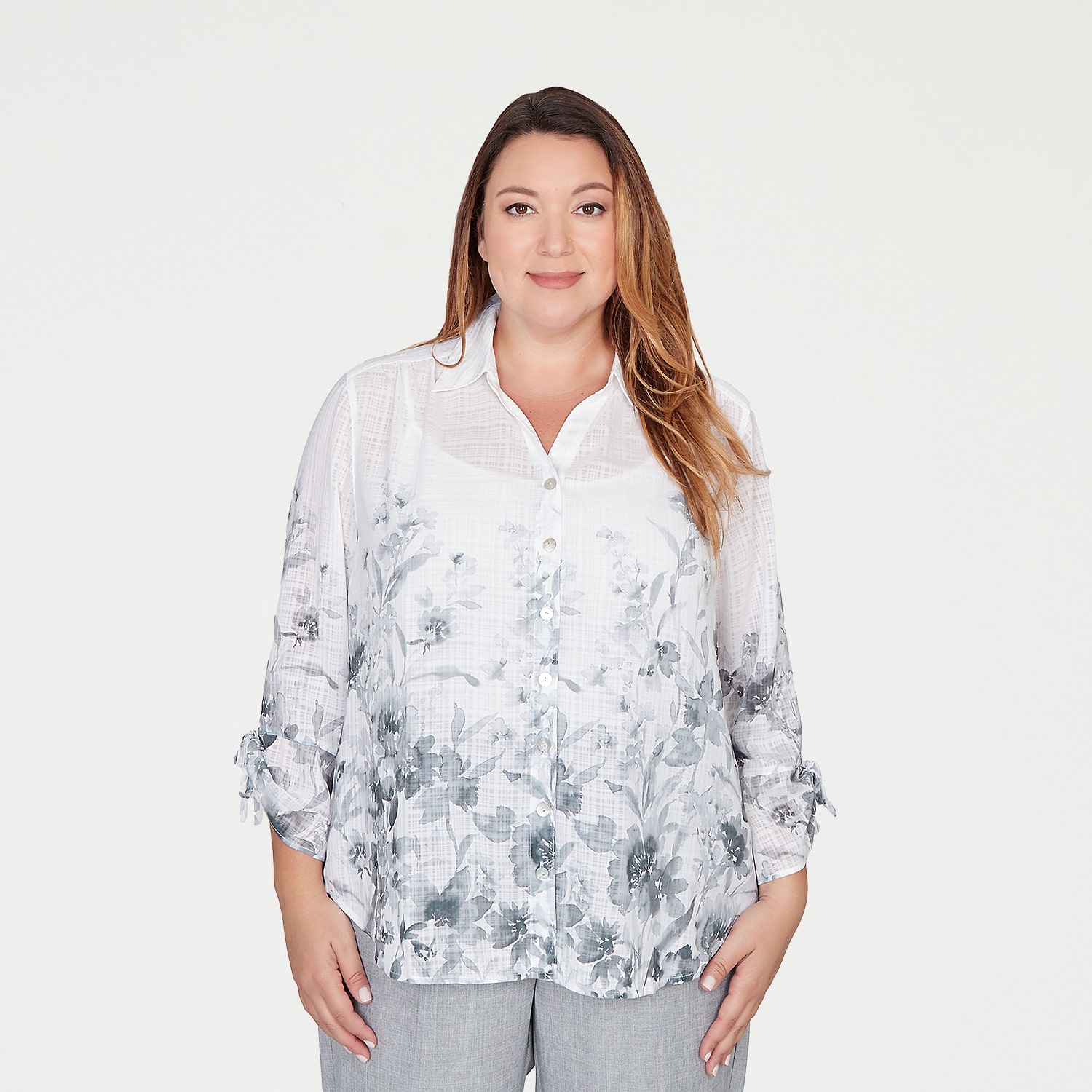 Alfred Dunner Al Fresco Womens Plus 3/4 Sleeve Regular Fit Button-Down Shirt