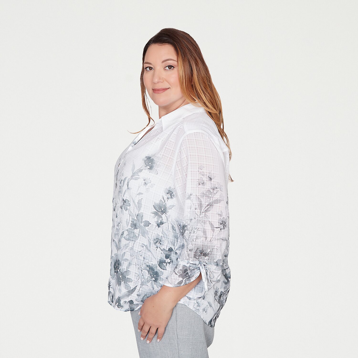 Alfred Dunner Al Fresco Womens Plus 3/4 Sleeve Regular Fit Button-Down Shirt