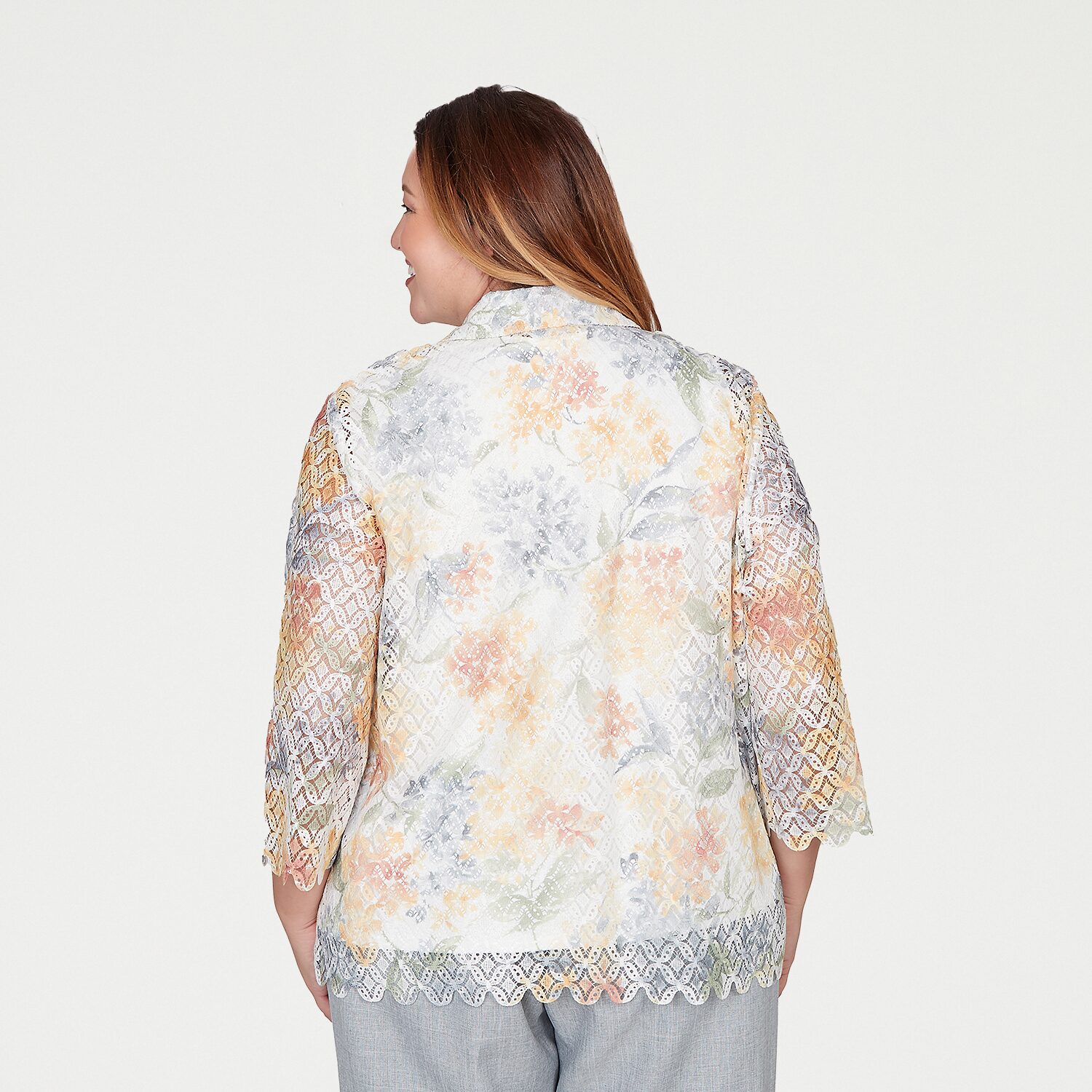Alfred Dunner Al Fresco Womens Plus 3/4 Sleeve Layered Top
