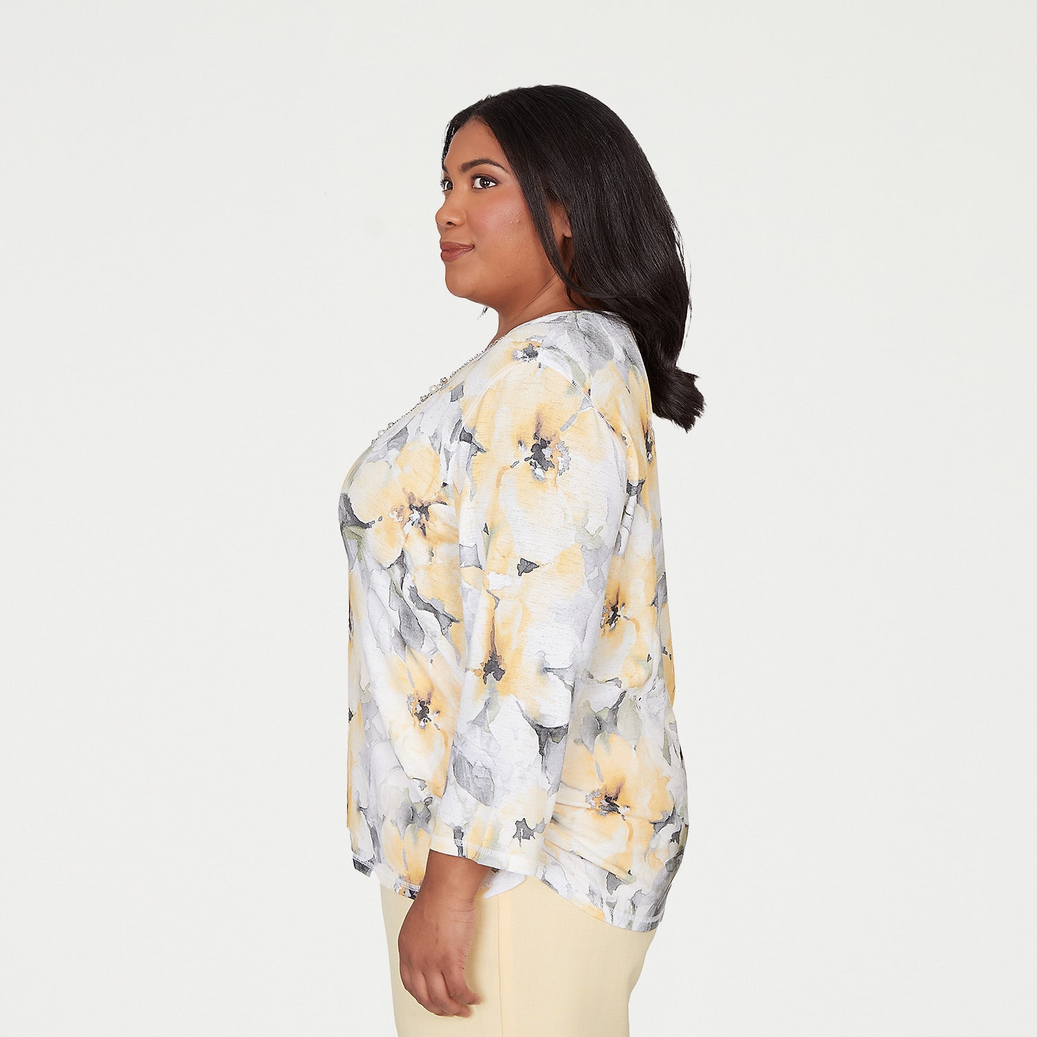 Alfred Dunner Al Fresco Womens Plus Crew Neck 3/4 Sleeve Layered Top