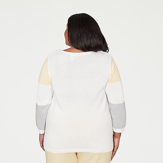 Alfred Dunner Plus Al Fresco Womens Crew Neck 3/4 Sleeve Pullover Sweater