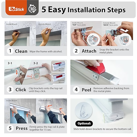 Eco Estates Ez Stick No Tool 1.5" Cut-To-Width Cordless 100% Blackout Cellular Shade