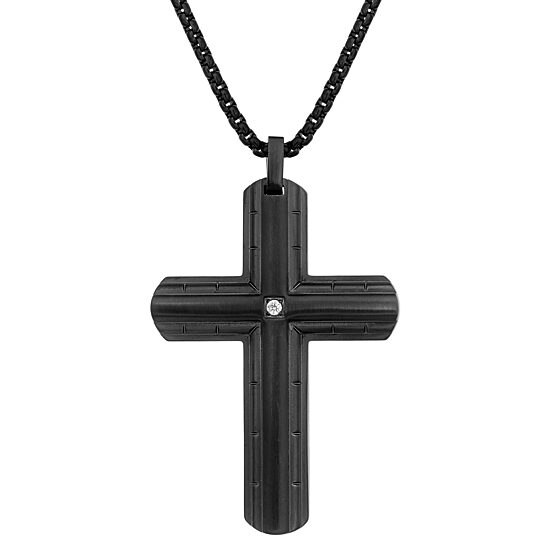 Mens Diamond Accent Diamond Stainless Steel Cross 24 Inch Pendant Necklace