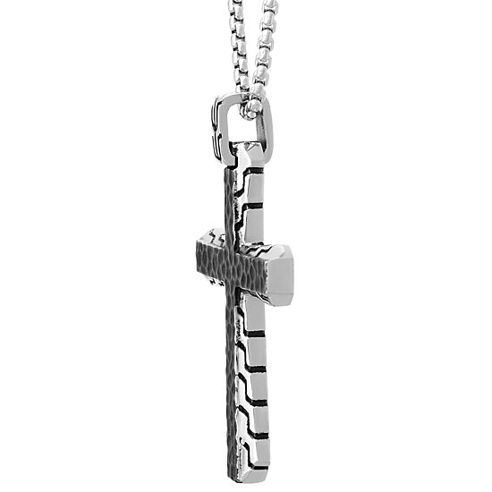 Mens Stainless Steel Cross 24 Inch Pendant Necklace