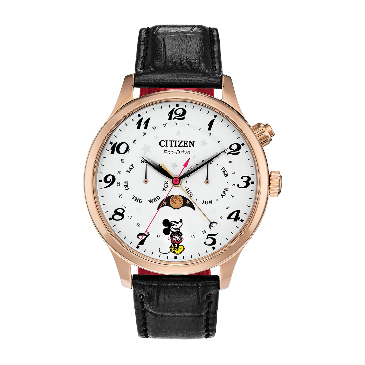 Citizen Mickey Mouse Mens Black Leather Strap Watch Ap1053-15w