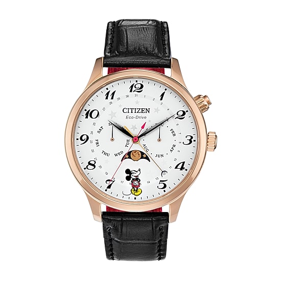 Citizen Mickey Mouse Mens Black Leather Strap Watch Ap1053-15w