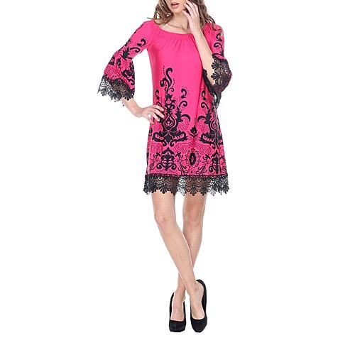 White Mark Uniss Womens Boat Neck 3/4 Sleeve Paisley Sheath Dress, Medium, Pink