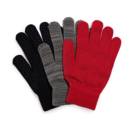 Muk Luks Womens 3 Pair Pack of Gloves, Red/Grey/Black, One Size - Red/grey/black