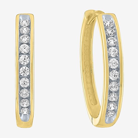 (G-H / Si2-I1) Womens 1/6 CT. T.W. Lab Grown White Diamond 10K Gold 15.5mm Hoop Earrings