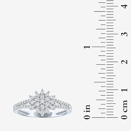 (G-H / Si2-I1) Womens 1/3 CT. T.W. Lab Grown White Diamond 10K Gold Cluster Side Stone Cocktail Ring