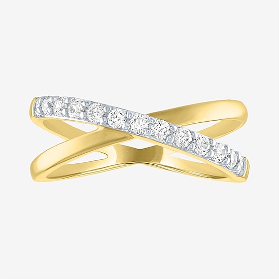 (G-H / Si2-I1) Womens 1/3 CT. T.W. Lab Grown White Diamond 10K Gold Crossover Cocktail Ring