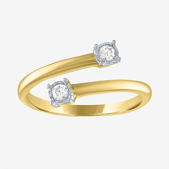 Diamond Addiction (G-H / Si2-I1) Womens 1/10 CT. T.W. Lab Grown White Diamond 10K Gold Round Delicate Bypass  Cocktail Ring