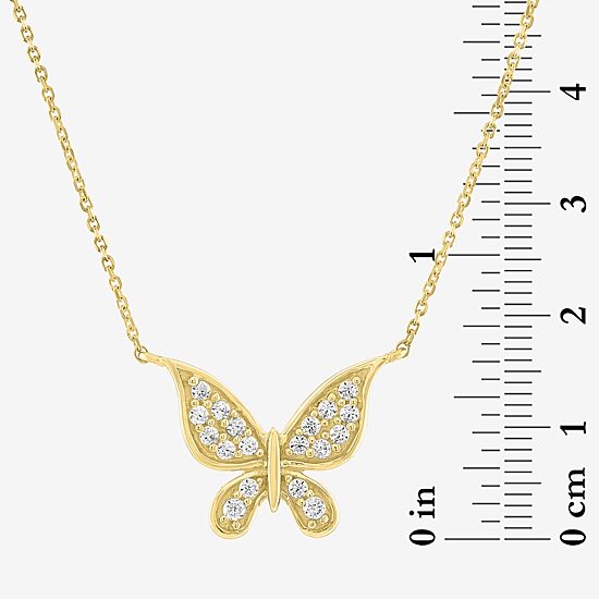 (G-H / Si2-I1) Womens 1/6 CT. T.W. Lab Grown White Diamond 10K Gold Butterfly 18 Inch Pendant Necklace