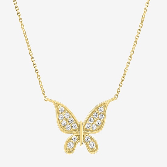 (G-H / Si2-I1) Womens 1/6 CT. T.W. Lab Grown White Diamond 10K Gold Butterfly 18 Inch Pendant Necklace