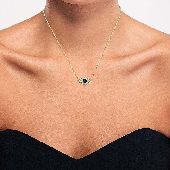 Diamond Addiction Womens 1/10 CT. T.W. Lab Created Blue Sapphire 14K Gold Over Silver Evil Eye 18 Inch Pendant Necklace
