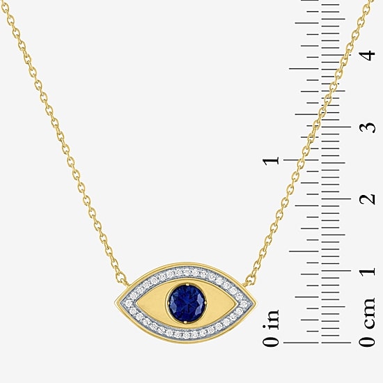 Diamond Addiction Womens 1/10 CT. T.W. Lab Created Blue Sapphire 14K Gold Over Silver Evil Eye 18 Inch Pendant Necklace