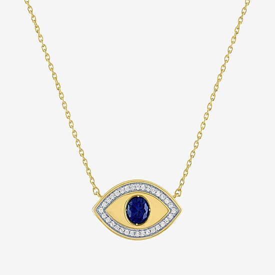 Diamond Addiction Womens 1/10 CT. T.W. Lab Created Blue Sapphire 14K Gold Over Silver Evil Eye 18 Inch Pendant Necklace