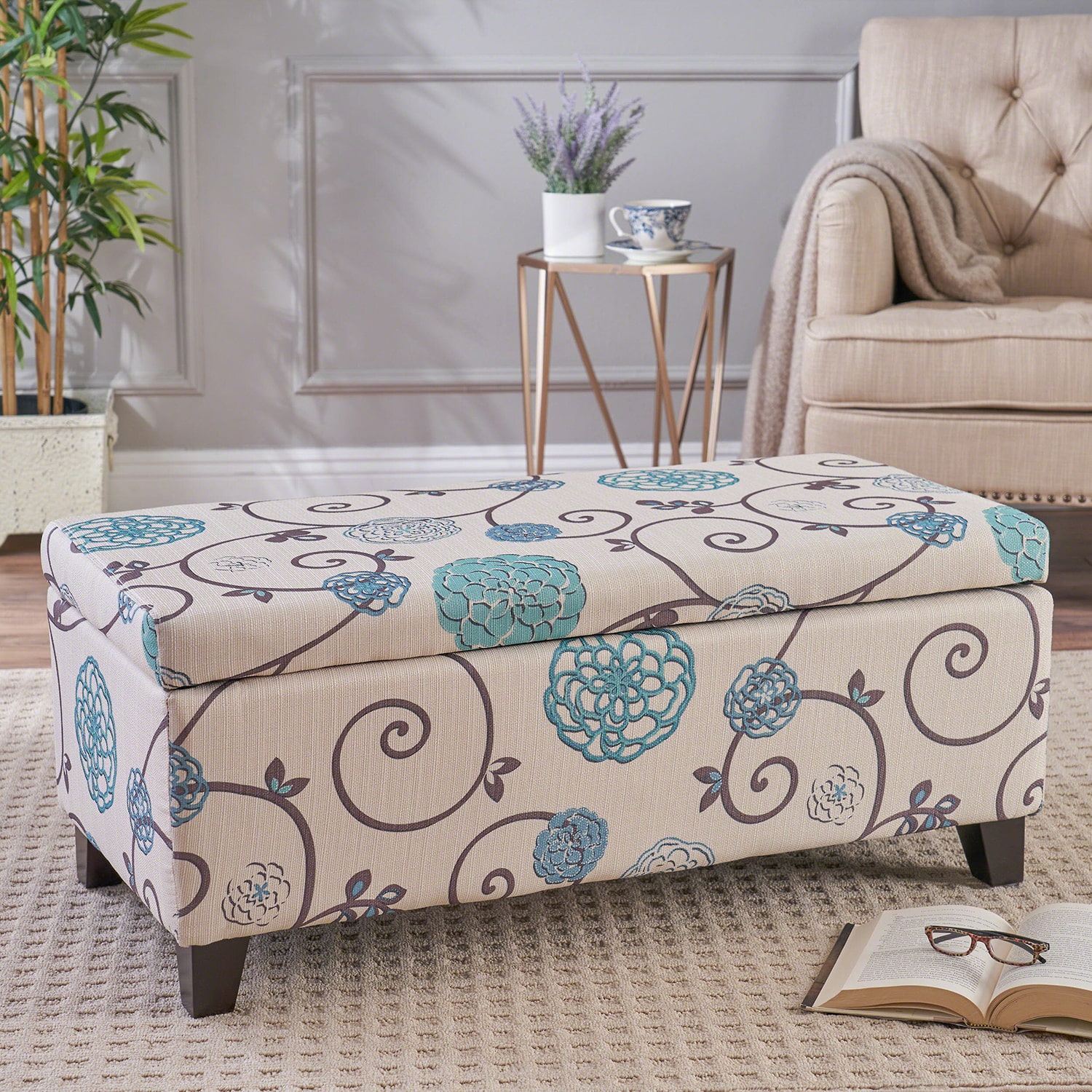Breanna Tufted Upholstered Floral Ottoman