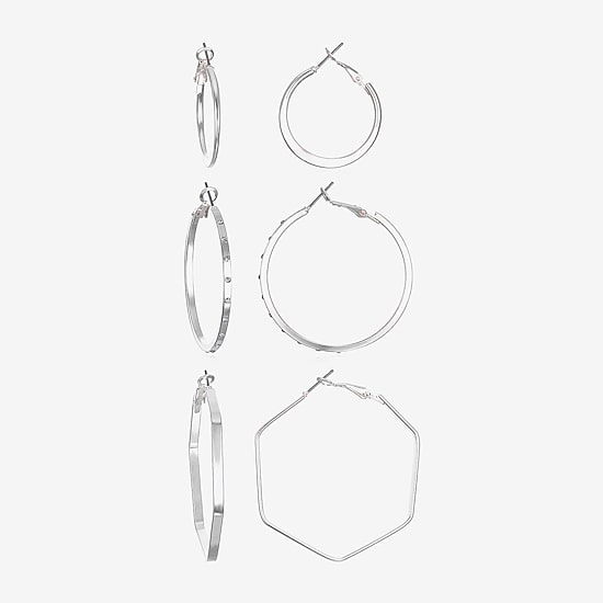 Bijoux Bar Delicates Silver Tone Womens Glass 3 Pair Earring Set