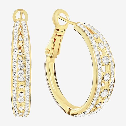Sparkle Allure Womens Crystal 14K Gold Over Brass 25.9mm Hoop Earrings, One Size