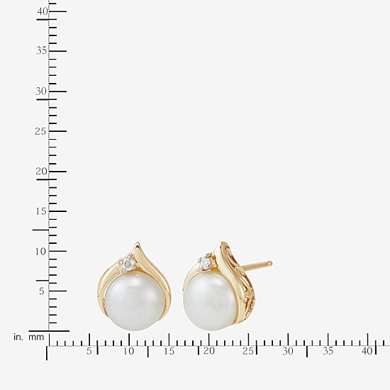 Certified Sofia™ Cultured Freshwater Pearl & Diamond-Accent 10K Gold Earrings