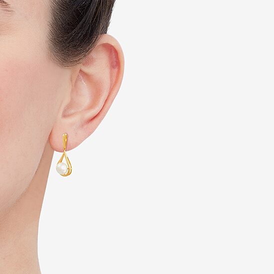 Womens White Cultured Freshwater Pearl 14K Gold Over Silver Drop Earrings