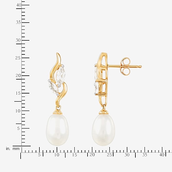 Womens White Cultured Freshwater Pearl 10K Gold Drop Earrings