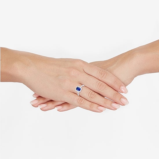 Womens Gemstone & 1/3 CT. T.W. Lab Grown Diamond 10K White Gold Halo Side Stone Cocktail Ring