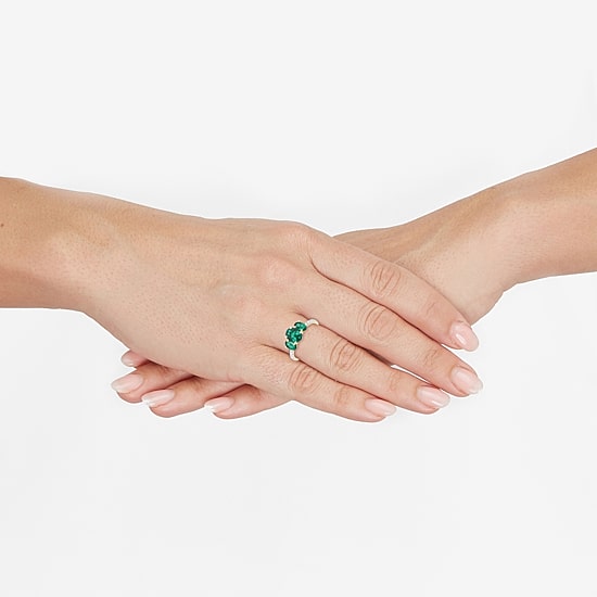 Womens Gemstone & 1/5 CT. T.W. Lab Grown Diamond 10K White Gold 3-Stone Side Stone Cocktail Ring
