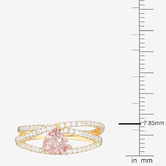 Womens Lab Created Pink Sapphire 14K Gold Over Silver Heart Crossover Side Stone Cocktail Ring