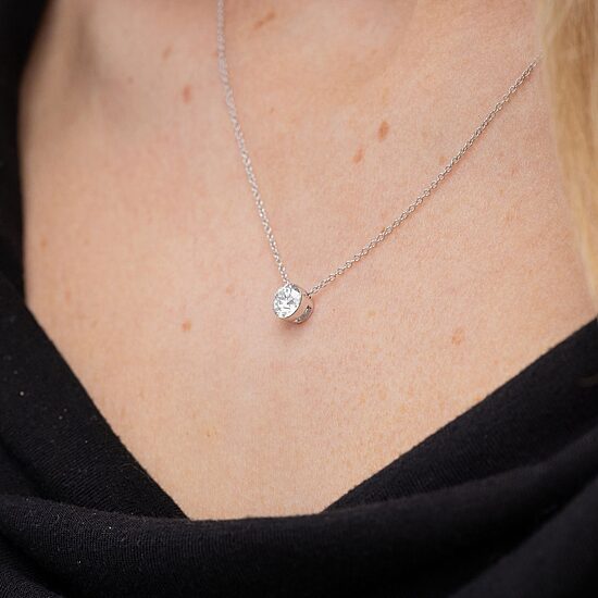 Floating Diamonds (F / Vs2) Womens 1 CT. T.W. Lab Grown White Diamond 14K Gold Round 18 Inch Pendant Necklace